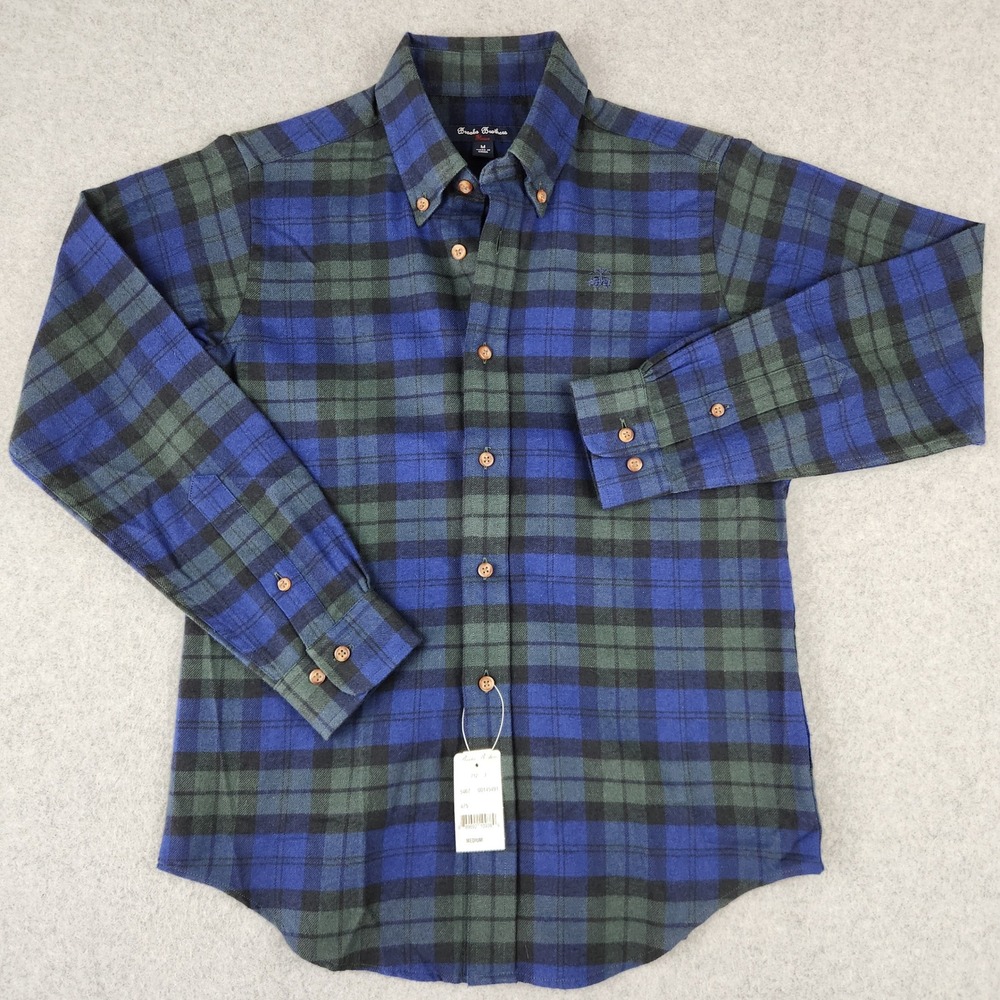 Brooks Brothers Kids Plaid Button Down‎ Shirt Blue Green Long Sleeve Size Medium